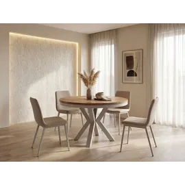 WFL GROUP Runder Ausziehbarer Esstisch 120 x 76 cm Craft Eiche braun