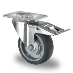 Lenkrolle, ø 100 mm mit Feststeller, innen PP grau, außen Thermoplast. Elastomer