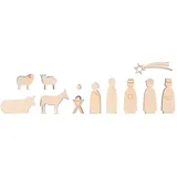 Rayher Krippenfiguren, flach, Holzdekoration, 3D-Motive, Holz FSC zertifiziert, Set 12 Motive, 1 -7,5 cm, Stärke 6 mm, 64538505, Natur