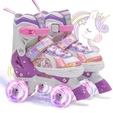 OLYSPM Rollschuhe Mädchen,Rollschuhe Kinder,4 Größen Einstellbare Rollschuh mit 8 Blinkenden Rädern für Jungen,Mädchen,Anfänger(Violett)