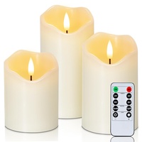 Homemory Flackernde Flammenlose Kerzen, Realistische LED-Kerzen mit Fernbedienung und Timer, Batteriebetriebene Kerzen aus echtem Wachs, 3er-Set, Elfenbeinfarben