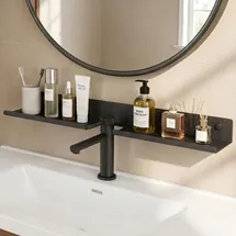 doporro Waschbecken Ablage 60 cm über dem Wasserhahn, Badezimmer Regal Montage mit oder ohne Bohren, Waschbecken-Wasserhahn-Organizer, Spülbecken Organizer & Duschablage, Grau Reglo-17