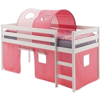 IDIMEX Hochbett Spielbett Kinder mit Vorhang und Tunnel pink/rosa Kiefer massiv weiss