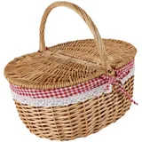 drburpily Eleganter Picknickkorb aus Weide mit Doppelgriff für Familienausflüge und Camping. Robuster, gewebter Picknickkorb mit waschbarem Futter. Auch für, Rot Weiß, M