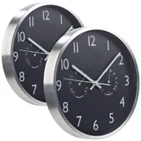 St. Leonhard Wanduhr leise: 2er-Set 3in1-Funk-Wanduhren mit Thermometer & Hygrometer, Ø 30 cm (Funk analog, Funkwanduhr leise)