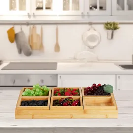 Relaxdays Snackschalen Set, mit Serviertablett, Bambus, 6 Schälchen, für Chips, Nüsse & Süßigkeiten, Servierset, Natur