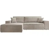 Selsey Ecksofa mit Schlaffunktion und Bettkasten, Ottomane links, Cordbezug in Beige