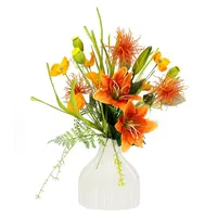 I.GE.A. Kunstblume Blumenarrangement aus Lilien und Mohnblumen in Vase aus Keramik, I.GE.A., Höhe 55 cm, Dekoblumen Blumenstrauß Seidenblumen Tischdeko Hochzeitsdeko orange