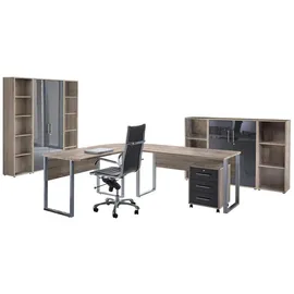 BMG Möbel Büromöbel komplett Set Arbeitszimmer, Office Edition in Eiche, Sonoma/Anthrazit Hochglanz, lackiert (Set 5,