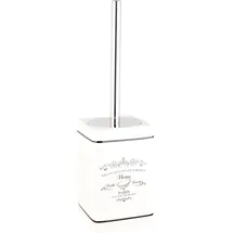 Testrut axentia 122152 WC-Garnitur Paris, Badausstattung, WC-Zubehör aus Keramik und Metall, Bürste und Halter als Badaccessoire, Behälter mit Frontdruck, ca. 10,5 x 10,5 x 37 cm, altweiß