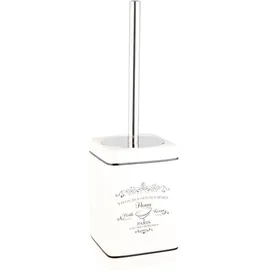 Testrut axentia 122152 WC-Garnitur Paris, Badausstattung, WC-Zubehör aus Keramik und Metall, Bürste und Halter als Badaccessoire, Behälter mit Frontdruck, ca. 10,5 x 10,5 x 37 cm, altweiß