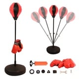 Feel2Home Boxsack Kinder Standboxsack + Boxhandschuhe verstellbar Punching Ball Boxbirne, Spezieller Gummi-Ball rot