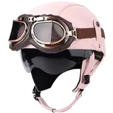 Motorrad Halbhelme Retro Halbschalenhelm JetHelm mit Visier Schnellverschluss Schnalle für Cruiser Chopper Biker Moped Halbschalenhelm mit ECE
