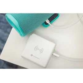 forcell Multifunktionsladegerät 4in1 15W mit USB/USB typ C, Powerbank 8000mAh und kabelloses Laden in einem