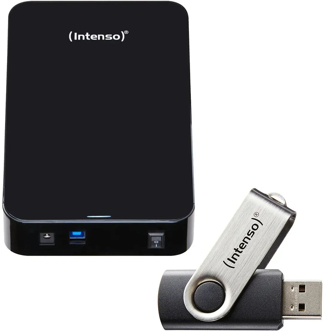 Intenso Memory Center 3TB inkl. Intenso Basic Line 8GB Bundle mit externer Festplatte und USB-Stick