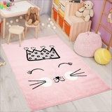 carpet city Kinderteppich Bubble Kids Flachflor mit Katze und Krone in Rosa für Kinderzimmer; Größe: 140x200 cm