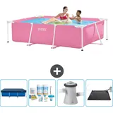 Intex Schwimmbecken mit rechteckigem Rahmen – 220 x 150 x 60 cm – Rosa – im Lieferumfang enthalten Accessoire CB4 - Intex