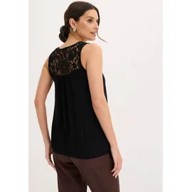 bonprix Shirttop lässige Passform, ärmellos, aus elastischem Viskosejersey und Spitze schwarz XL (48/50)
