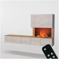 GLOW FIRE Elektrokamin CW5 Rechts Wasserdampf Kamin- Wohnwand mit Kamin, Sideboard mit Kamin, Wasserdampfkamin mit 3D Feuer und Knisterfunktion grau