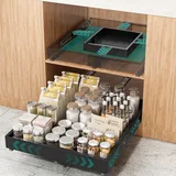 HG PLVTII Ausziehbare Schublade Küche, Auszug Küchenschrank Teleskopschublade 50cm 60cm tief Nachrüsten, Breiten- & Tiefenverstellbarer Schrankauszug, Slide-Out Drawer für Küche (1 Stück, Schwarz)