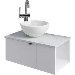 Waschtisch SAPHIR "Serie 6915 Waschschale mit Unterschrank für Gästebad, Gäste WC", weiß (weiß glanz, marmor weiß, weiß glanz), B:61cm H:39,8cm T:35cm, Waschtische, 61 cm mit Keramik-Aufsatzbecken, 2 Türen und 1 Fach