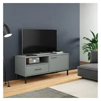 Furnicato TV-Schrank OSLO mit Metallbeinen Grau Massivholz Kiefer