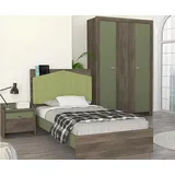 JV Möbel Jugendzimmer Set Bett, Nachttisch Kleiderschrank, Kinder Möbel Set Grün 3tlg