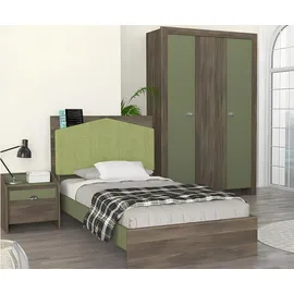 JV Möbel Jugendzimmer Set Bett, Nachttisch Kleiderschrank, Kinder Möbel Set Grün 3tlg