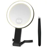 B Beauty Planet Vergrößerungsspiegel mit Licht, Doppelseitiger 30X/1X Vergrößerungsspiegel, Reise-Schminkspiegel mit 3 farbigen Lichtern, Faltbarer Makeup-Spiegel mit Tweezer, Handheld/Tabletop