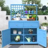 Holz Gartenschrank,Gartenschrank mit Regalen Outdoor Schrank, Gartenschrank Geräteschuppen Terrassenschrank, Balkonschrank, Gerätehaus, Garten Möbel (Blau)