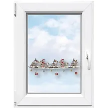 Stickereien Plauen Scheibengardine Weihnachtsmann (1 St), Stangendurchzug, halbtransparent, Fensterdekoration "Weihnachtsmann" beige|rot 44 cm x 19 cm
