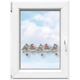 Stickereien Plauen Scheibengardine Weihnachtsmann (1 St), Stangendurchzug, halbtransparent, Fensterdekoration "Weihnachtsmann" beige|rot 44 cm x 19 cm
