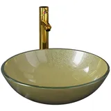 vidaXL Badezimmer Waschbecken mit Wasserhahn und Ablaufgarnitur Gold mattiertes gehärtetes Glas - Gold