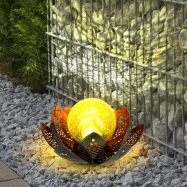 GLOBO Garten Außenlampen Solarleuchte dekorative LED Solarleuchte im Lotusblüten Design, Glaskugel goldfarben, LED, 22cm, Terrasse, 2er Set