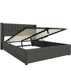Merax Doppelbett 160x200 Polsterbett aus Leinen mit Lattenrost & Hydraulische Stauraum Grau