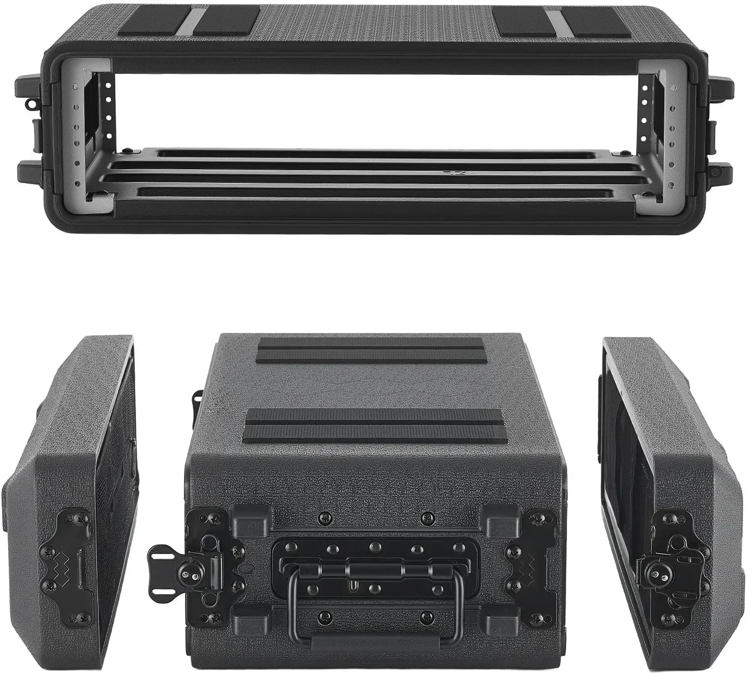 VEVOR 2U Rack Koffer 26 cm Tiefe, Rackcase 22 cm Innentiefe, Rackmount-Flightcase mit Mikrofonfach, Polyethylen-Konstruktion, Versenkten Verschlüssen, für Verstärker, Prozessoren, Controller