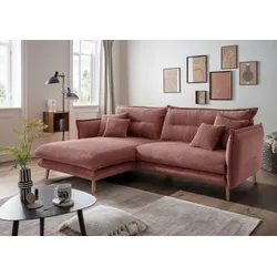 Ecksofa INOSIGN "Lazio", rot (koralle, rot, zierkissen koralle, rot), B:255cm H:94cm T:180cm, 100% Polyester, Sofas, zwei verschiedene Fußfarben wählbar