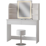 Vicco Schminktisch Charlotte Weiß 106 cm mit LED-Spiegel QI-Ladestation und Hocker