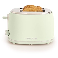 CREATE/TOAST RETRO STYLANCE/Grüner Toaster / 6 Leistungsstufen, Krümelschublade, Thermostat, Auftauen, Aufwärmen, 2 breite Scheibenschlitze, 850W