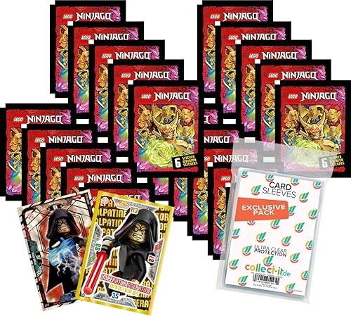 Bundle mit Lego Ninjago - Crystalized - Sammelsticker - 20 Tüten + 2 Limitierte Star Wars Karten + Exklusive Collect-it Hüllen