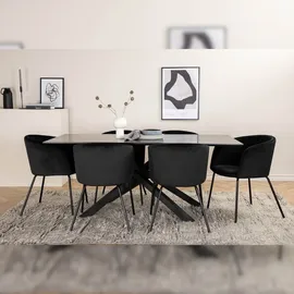 VCM Ebuy24, Essgruppe Esstisch schwarz und 6 Berit Esszimmerstühle Velour schwarz.