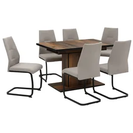 Hela Essgruppe HELA "Ariana, Esstisch mit 6 Stühlen, ausziehbarer Küchentisch", grau (oldwood, bezug waterfree schlamm, schlamm, schwarz), Einlegeplatte, Bezug Webstoff waterfree, Sitzmöbel-Sets, Essgruppe, Tisch 120-160cm, 6 Stühle mit hoher Belastbarkeit,