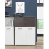 Forte "Keflav", weiß (weiß, uni wolfram grau, B:84,5cm H:115,1cm T:41,5cm, Holzwerkstoff, Sideboards, Kommode, Breite 84,5 cm