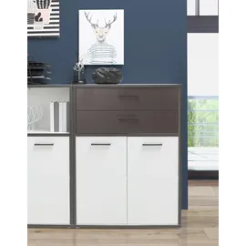 Forte "Keflav", weiß (weiß, uni wolfram grau, B:84,5cm H:115,1cm T:41,5cm, Holzwerkstoff, Sideboards, Kommode, Breite 84,5 cm
