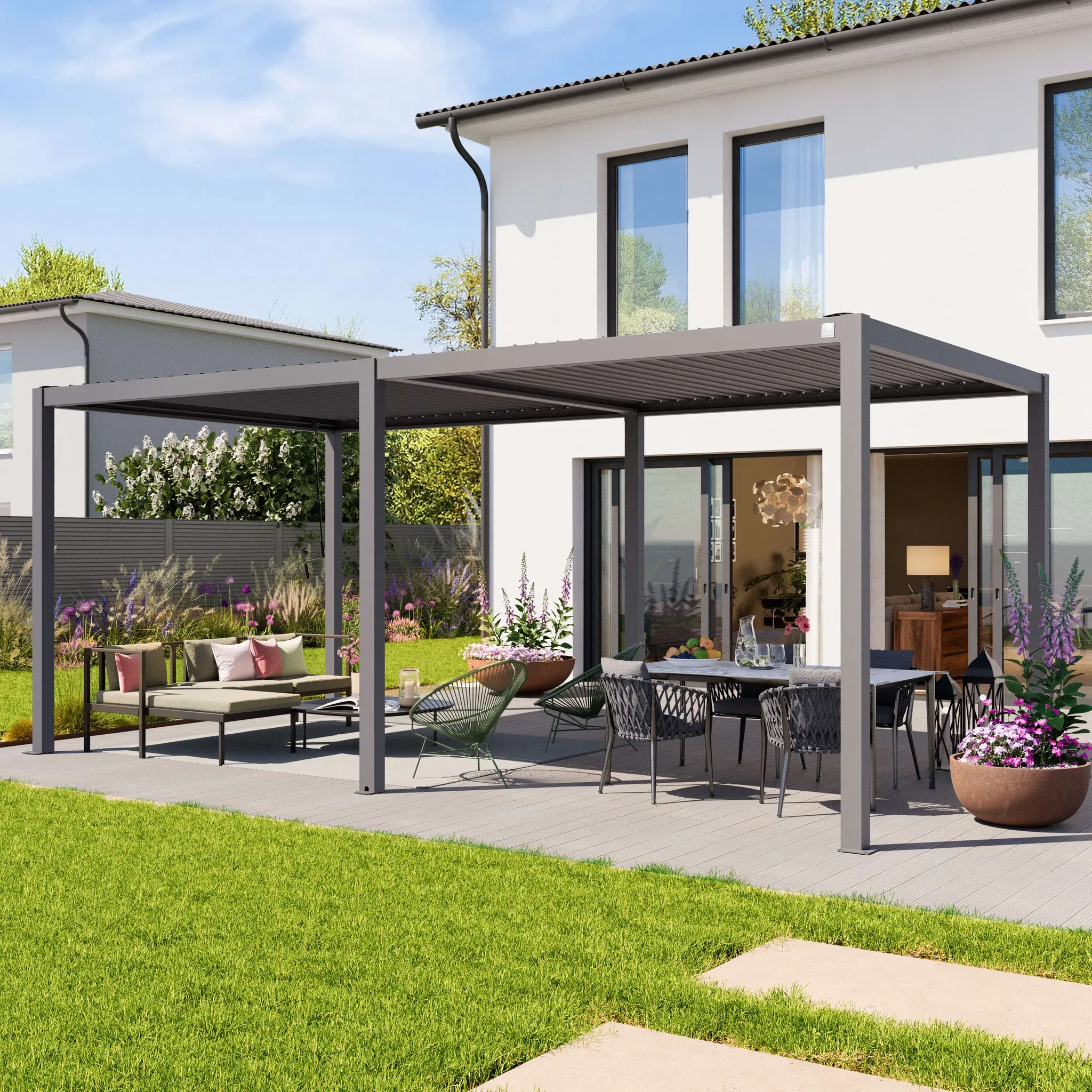 PRIMEYARD  3x6m Pergola in Perlgrau; mit Lamellendach in Perlgrau - (400110)