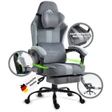 pixelpilot PixelPilot®Ergonomischer Gaming Stuhl [Atmungsaktiver Stoff] mit Fußstütze, Kopf- und Lendenwirbelstütze, PC Stuhl Bürostuhl breite Sitzfläche] - Grau)