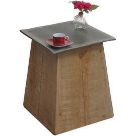 Mendler Beistelltisch HWC-L76b, Blumentisch Tisch, Industrial Massiv-Holz MVG-zertifiziert 45x36x36cm, natur mit Metall-Optik