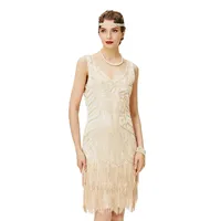 BABEYOND Damen Retro 1920er Stil Flapper Kleider mit Zwei Schichten Troddel V Ausschnitt Great Gatsby Motto Party Kostüm Kleider - XL
