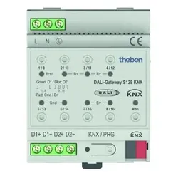 Theben 4940302 Schnittstelle zwischen DALI-System und dem KNX-Bus, 2 Kanäle für 2x64 DALI-Leuchten DALI-Gateway S128 KNX