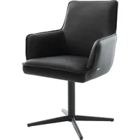 DeLife Drehstuhl Heira-Flex mit Armlehnen Echt-Leder Schwarz Fußkreuz Schwarz